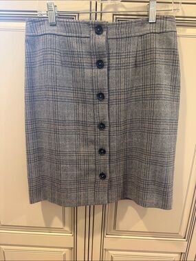 346 Brooks Brothers Grey Plaid Button-Front Pencil Skirt
